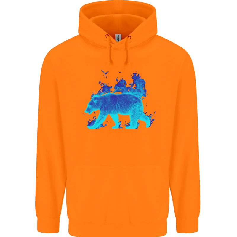 A Blue Flame Grizzly Bear Childrens Kids Hoodie Orange