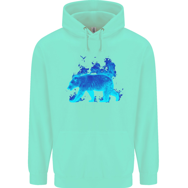 A Blue Flame Grizzly Bear Childrens Kids Hoodie Peppermint