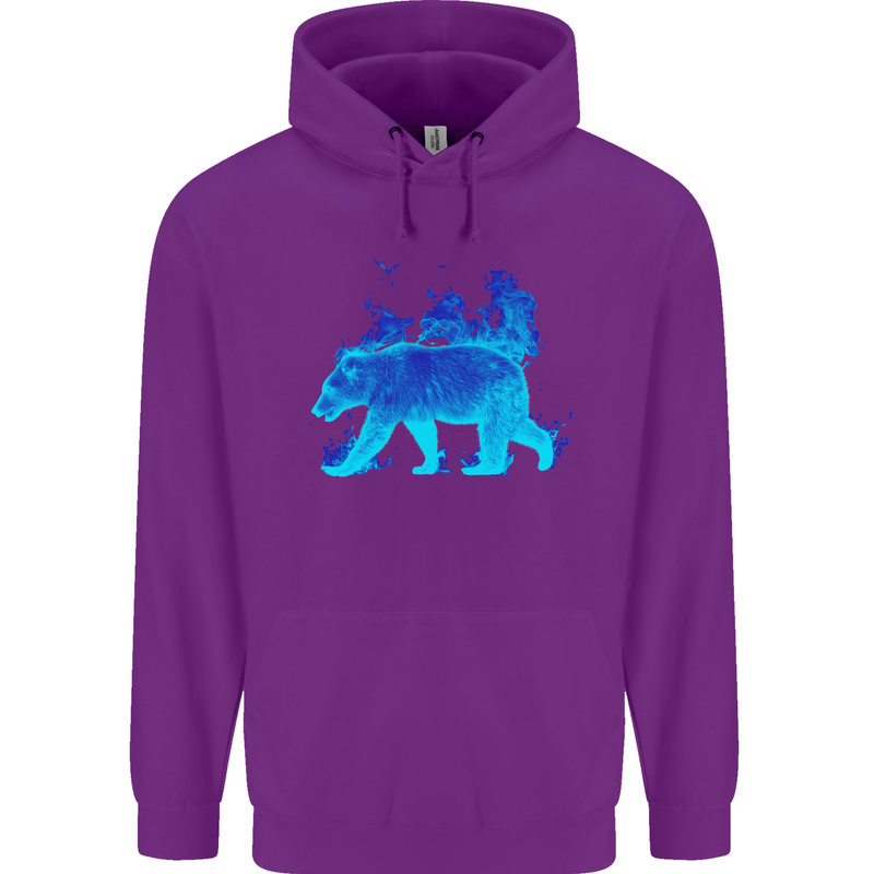 A Blue Flame Grizzly Bear Childrens Kids Hoodie Purple