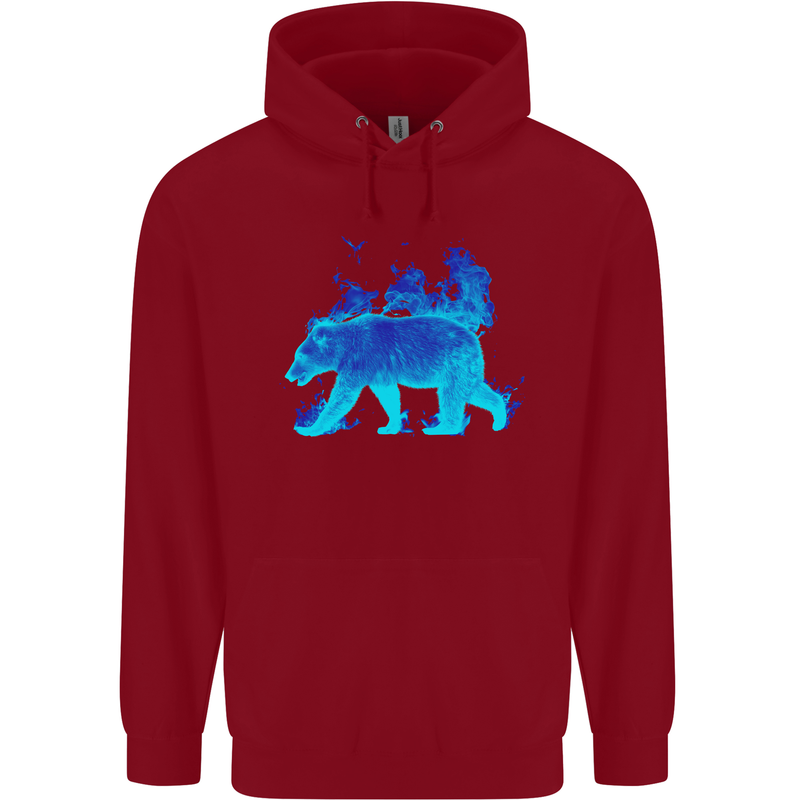 A Blue Flame Grizzly Bear Childrens Kids Hoodie Red