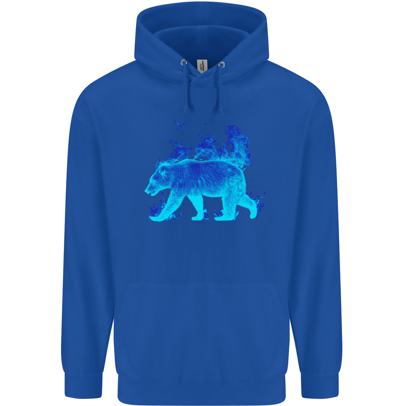 A Blue Flame Grizzly Bear Childrens Kids Hoodie Royal Blue