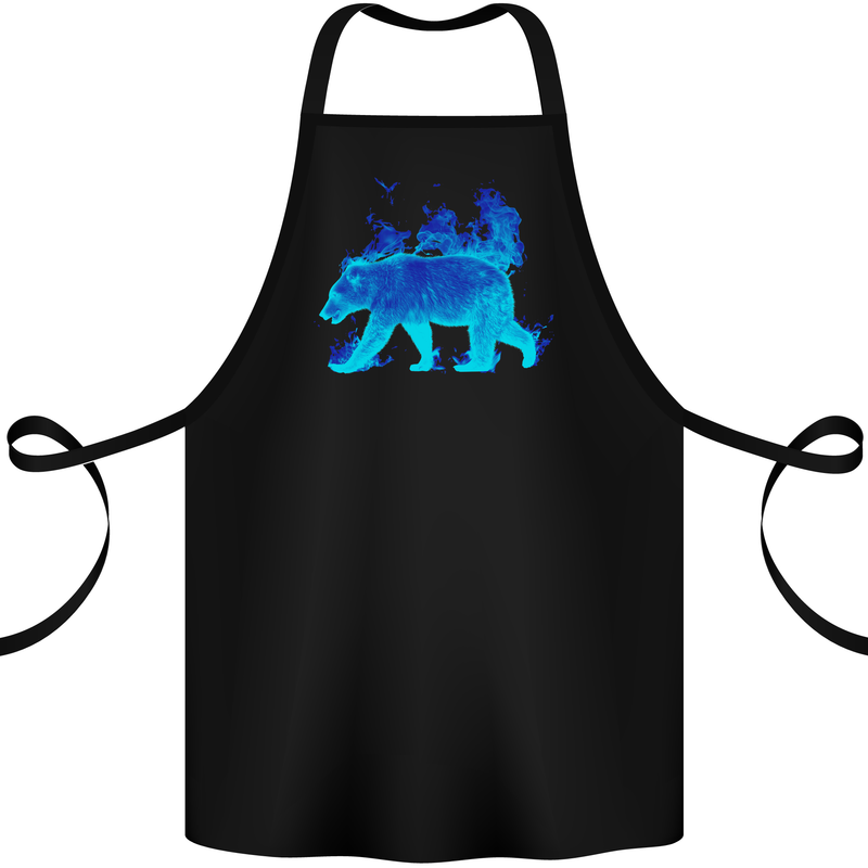 A Blue Flame Grizzly Bear Cotton Apron 100% Organic Black