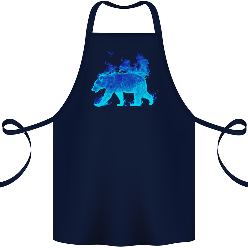 A Blue Flame Grizzly Bear Cotton Apron 100% Organic Navy Blue
