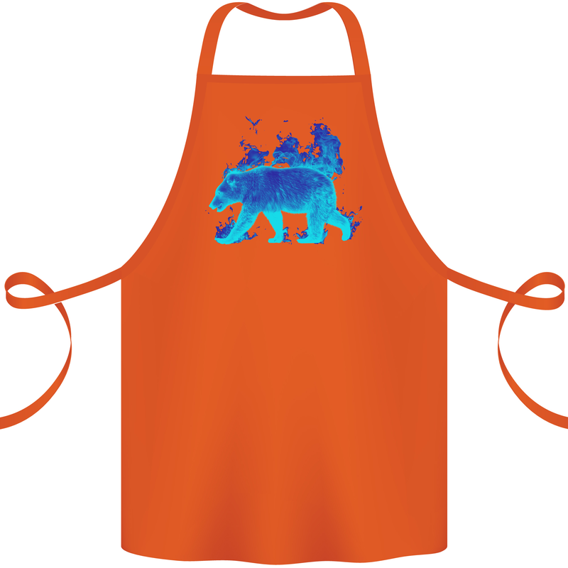 A Blue Flame Grizzly Bear Cotton Apron 100% Organic Orange