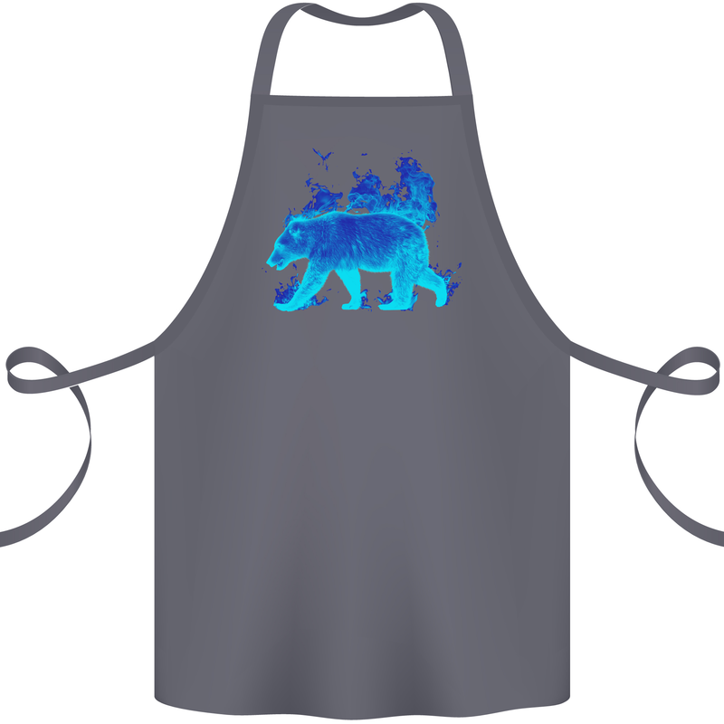 A Blue Flame Grizzly Bear Cotton Apron 100% Organic Steel