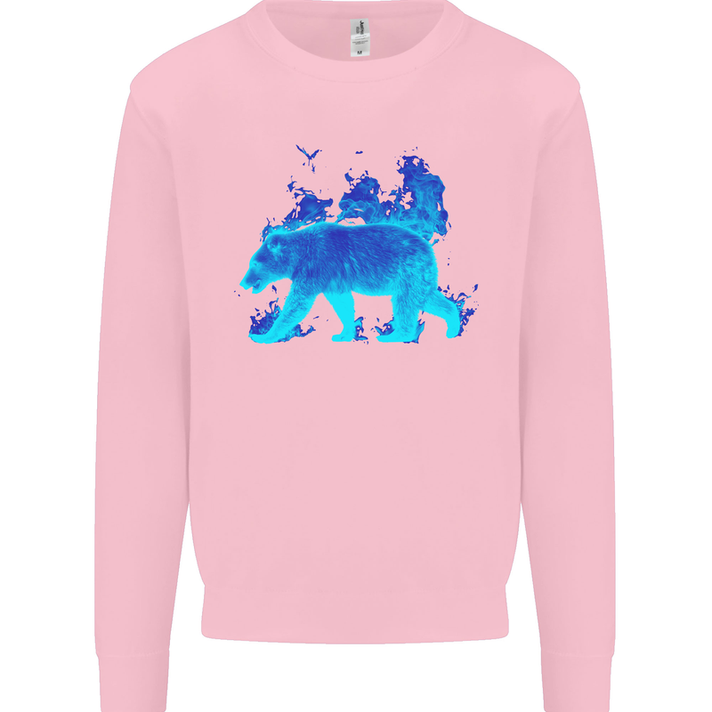A Blue Flame Grizzly Bear Kids Sweatshirt Jumper Light Pink