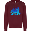 A Blue Flame Grizzly Bear Kids Sweatshirt Jumper Maroon
