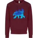 A Blue Flame Grizzly Bear Kids Sweatshirt Jumper Maroon
