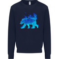 A Blue Flame Grizzly Bear Kids Sweatshirt Jumper Navy Blue