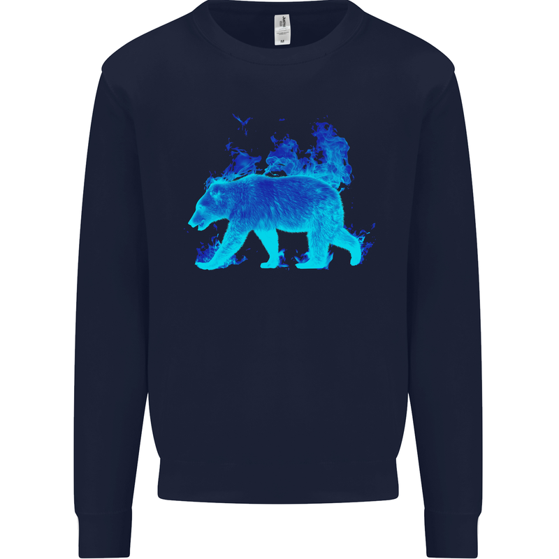 A Blue Flame Grizzly Bear Kids Sweatshirt Jumper Navy Blue