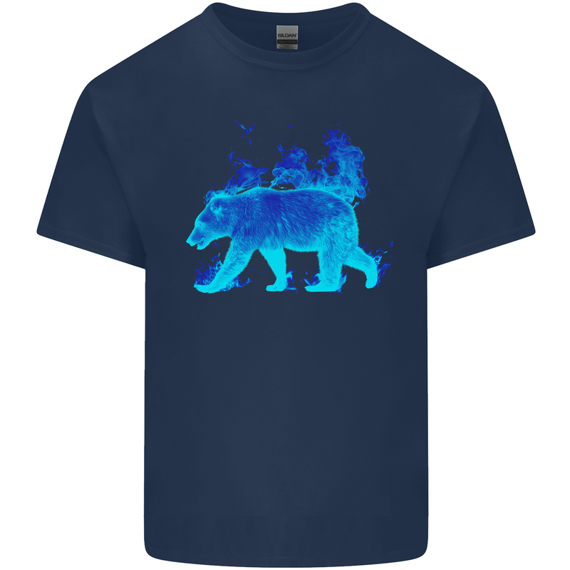 A Blue Flame Grizzly Bear Kids T-Shirt Childrens Navy Blue
