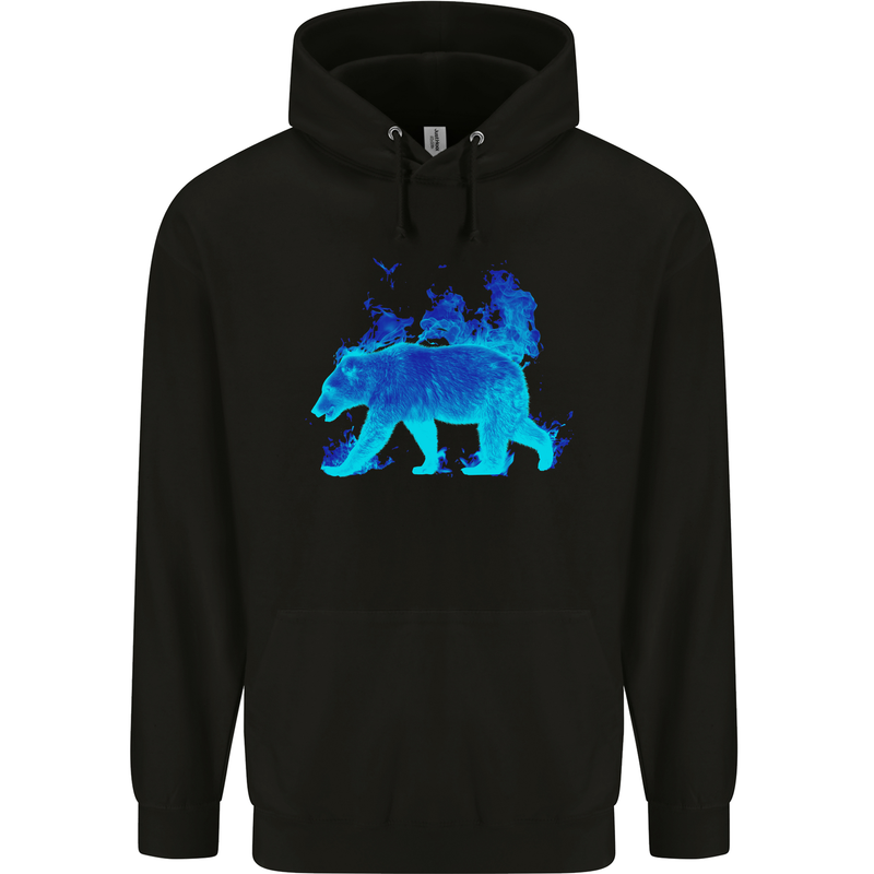 A Blue Flame Grizzly Bear Mens 80% Cotton Hoodie Black
