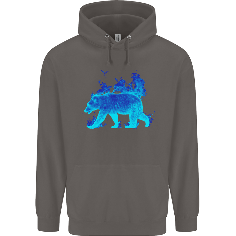 A Blue Flame Grizzly Bear Mens 80% Cotton Hoodie Charcoal