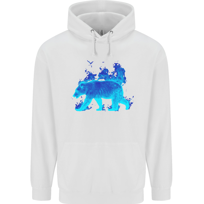 A Blue Flame Grizzly Bear Mens 80% Cotton Hoodie White