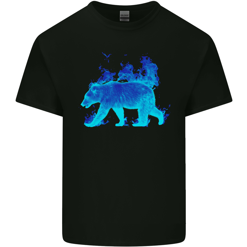A Blue Flame Grizzly Bear Mens Cotton T-Shirt Tee Top Black