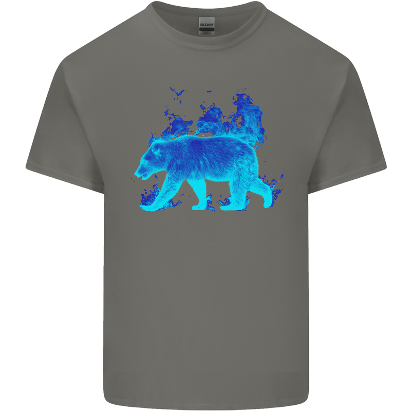 A Blue Flame Grizzly Bear Mens Cotton T-Shirt Tee Top Charcoal