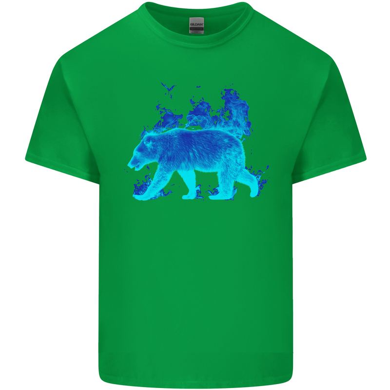 A Blue Flame Grizzly Bear Mens Cotton T-Shirt Tee Top Irish Green