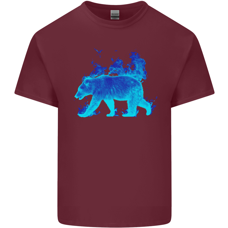 A Blue Flame Grizzly Bear Mens Cotton T-Shirt Tee Top Maroon