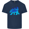 A Blue Flame Grizzly Bear Mens Cotton T-Shirt Tee Top Navy Blue