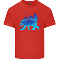 A Blue Flame Grizzly Bear Mens Cotton T-Shirt Tee Top Red