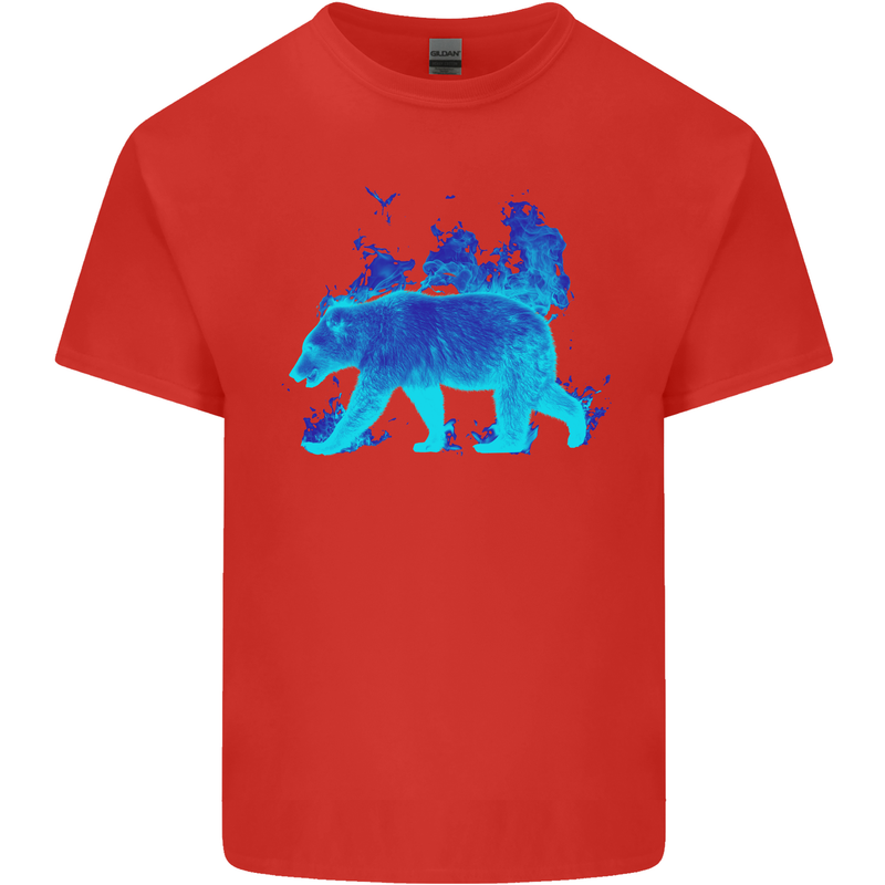 A Blue Flame Grizzly Bear Mens Cotton T-Shirt Tee Top Red