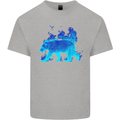 A Blue Flame Grizzly Bear Mens Cotton T-Shirt Tee Top Sports Grey