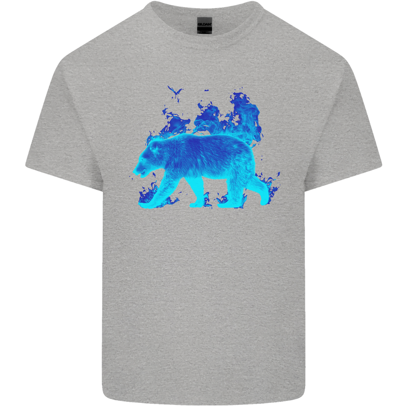 A Blue Flame Grizzly Bear Mens Cotton T-Shirt Tee Top Sports Grey