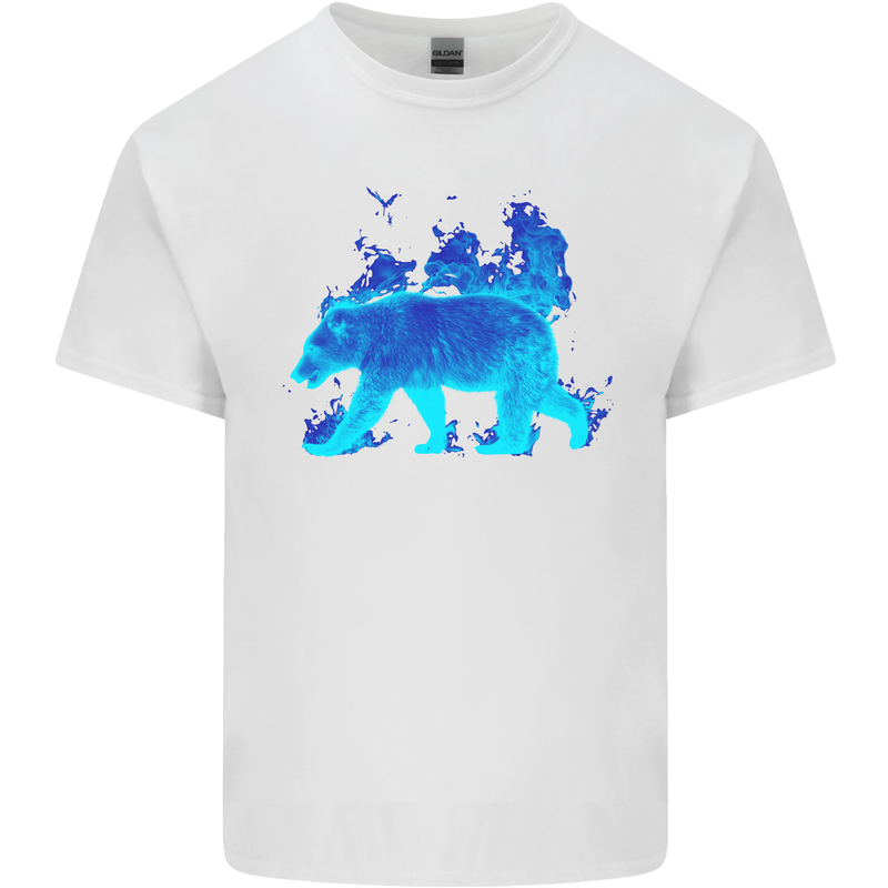A Blue Flame Grizzly Bear Mens Cotton T-Shirt Tee Top White