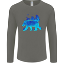 A Blue Flame Grizzly Bear Mens Long Sleeve T-Shirt Charcoal
