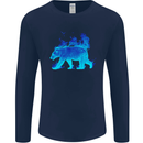 A Blue Flame Grizzly Bear Mens Long Sleeve T-Shirt Navy Blue