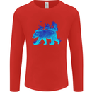 A Blue Flame Grizzly Bear Mens Long Sleeve T-Shirt Red