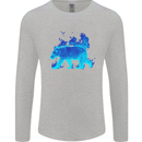 A Blue Flame Grizzly Bear Mens Long Sleeve T-Shirt Sports Grey