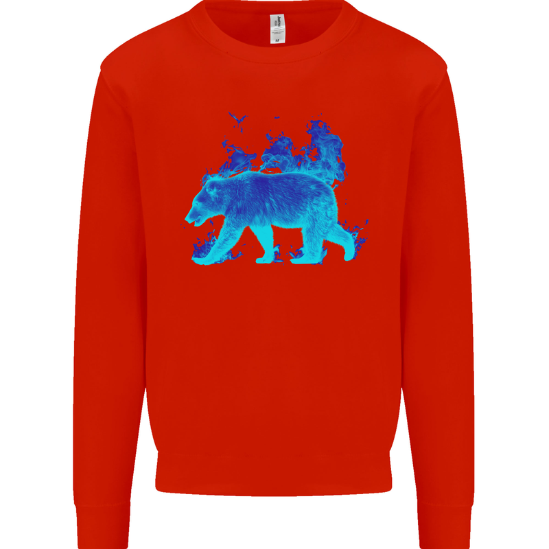 A Blue Flame Grizzly Bear Mens Sweatshirt Jumper Bright Red