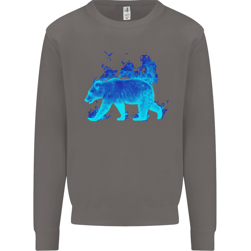 A Blue Flame Grizzly Bear Mens Sweatshirt Jumper Charcoal