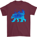 A Blue Flame Grizzly Bear Mens T-Shirt 100% Cotton Maroon