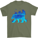 A Blue Flame Grizzly Bear Mens T-Shirt 100% Cotton Military Green