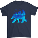 A Blue Flame Grizzly Bear Mens T-Shirt 100% Cotton Navy Blue