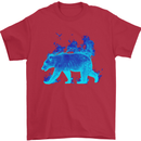 A Blue Flame Grizzly Bear Mens T-Shirt 100% Cotton Red