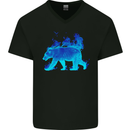 A Blue Flame Grizzly Bear Mens V-Neck Cotton T-Shirt Black