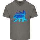 A Blue Flame Grizzly Bear Mens V-Neck Cotton T-Shirt Charcoal