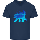 A Blue Flame Grizzly Bear Mens V-Neck Cotton T-Shirt Navy Blue