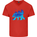 A Blue Flame Grizzly Bear Mens V-Neck Cotton T-Shirt Red