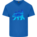 A Blue Flame Grizzly Bear Mens V-Neck Cotton T-Shirt Royal Blue