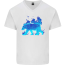 A Blue Flame Grizzly Bear Mens V-Neck Cotton T-Shirt White
