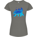 A Blue Flame Grizzly Bear Womens Petite Cut T-Shirt Charcoal