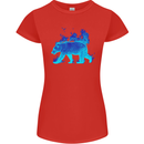 A Blue Flame Grizzly Bear Womens Petite Cut T-Shirt Red