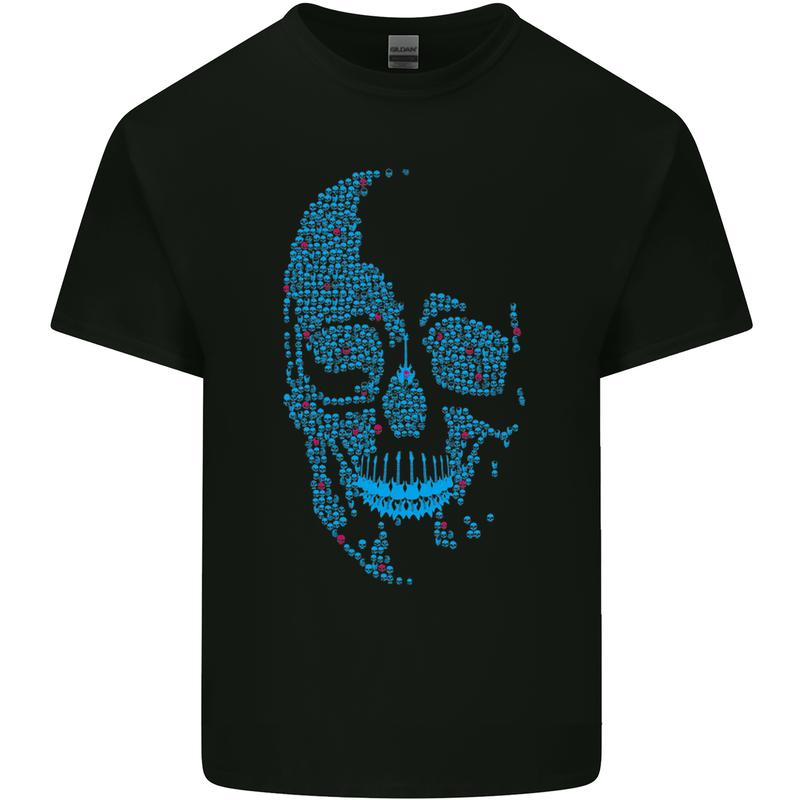 A Blue Skull Made of Guitars Guitarist Kids T-Shirt Childrens Black