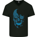 A Blue Skull Made of Guitars Guitarist Mens V-Neck Cotton T-Shirt Black