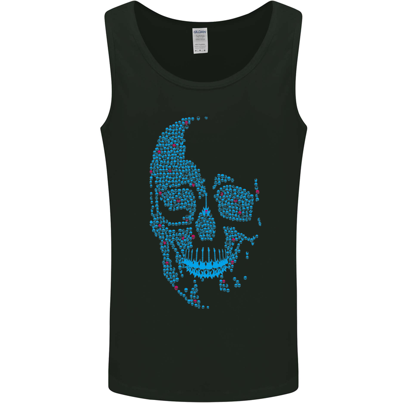 A Blue Skull Made of Guitars Guitarist Mens Vest Tank Top Black