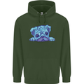 A Blue Watercolour Pug Childrens Kids Hoodie Forest Green